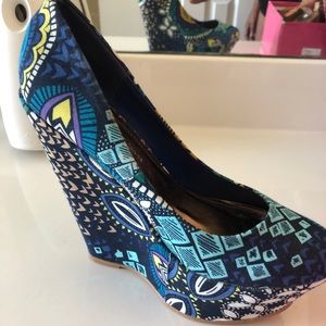 Blue Multi color Wedge Heel